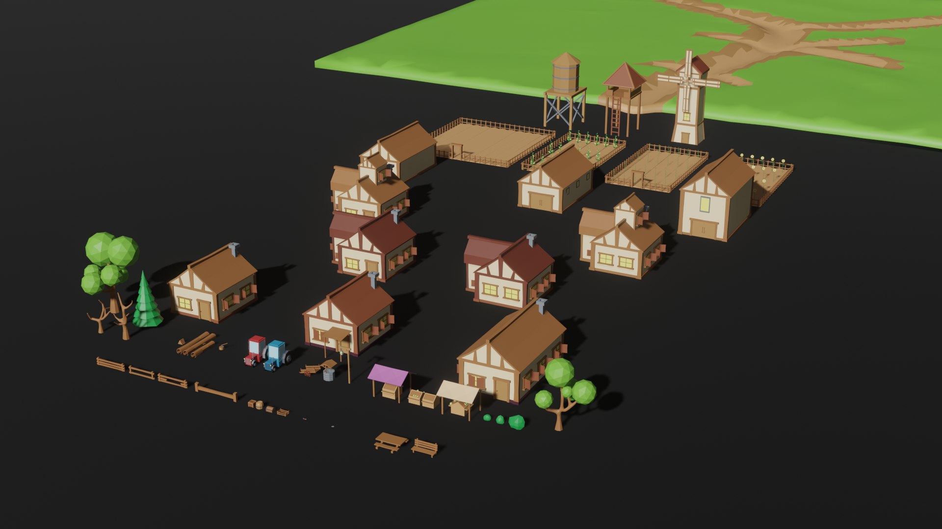 Low Poly Game Ready History Village 3D model