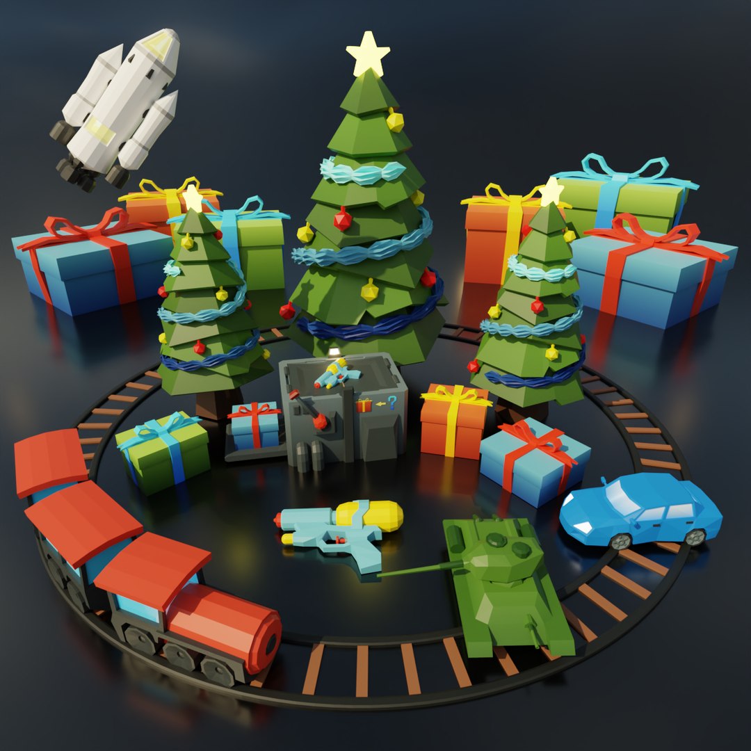 Low poly Christmas toys asset pack